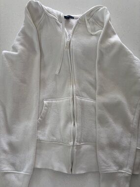 GAP White Full-Zip Hooded Fleece Jacket